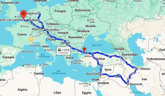 Le tracé du voyage _- près de 13.000 kilomètres 